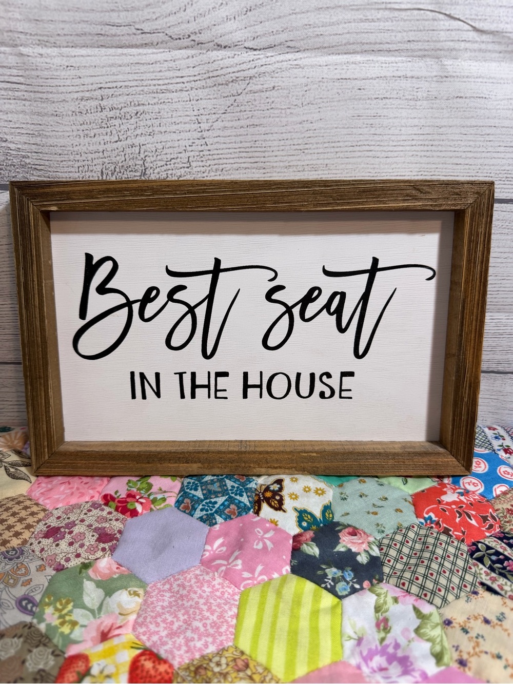 Best Seat In The House Wood Framed Sign - White & Brown